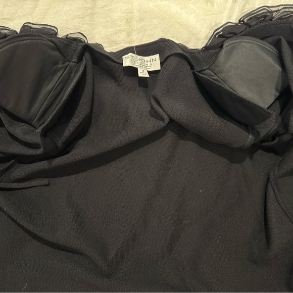 St. John Evening Essentials Black Santana Knit Silk Ruffle Detail Blazer 14 - Picture 10 of 10